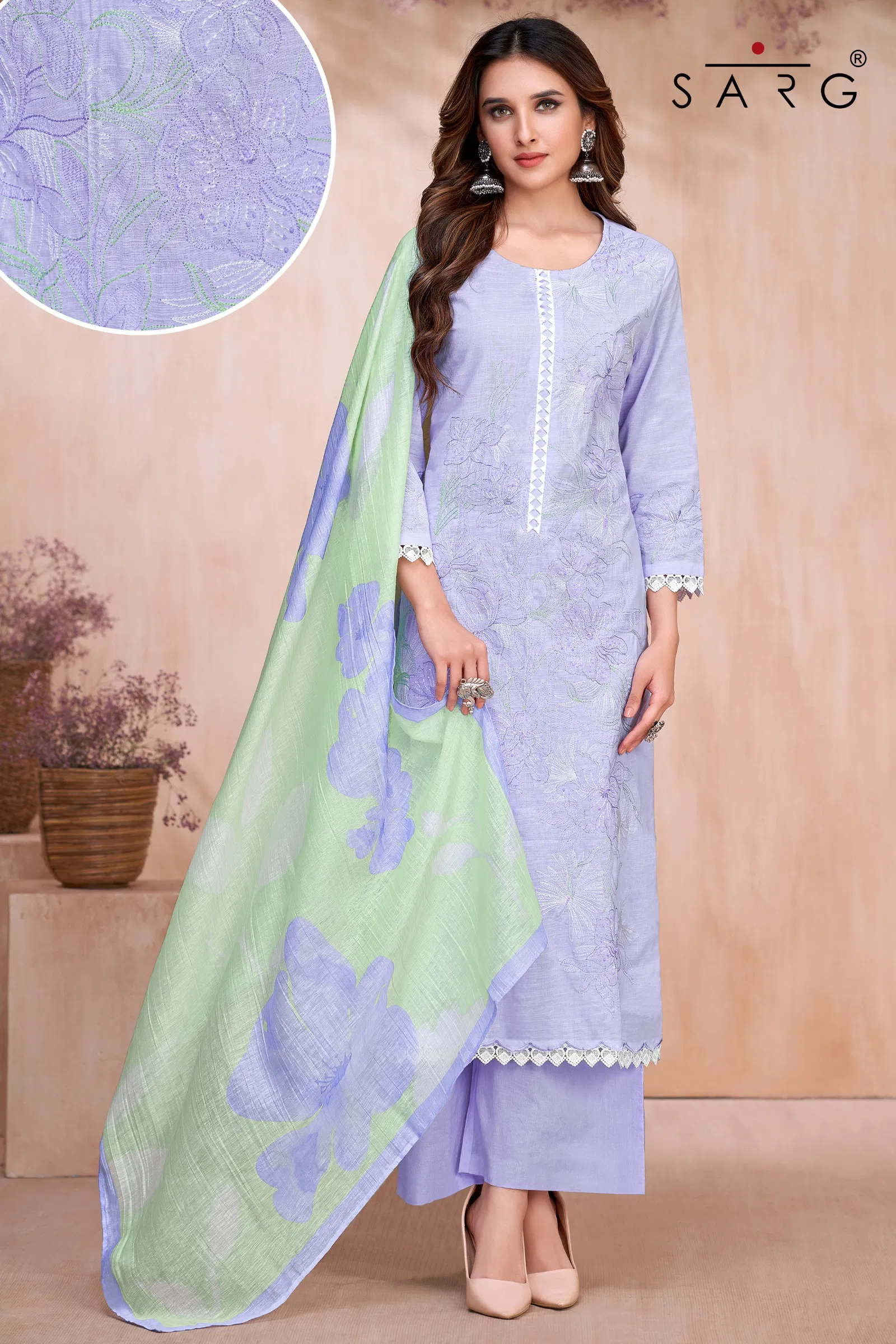 Azalea By Sahiba Premium Cotton Linen Dved With Heavy Embroidery Dress Material Online Wholesale